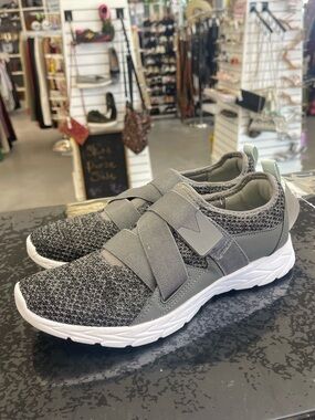 Vionic Gray Knit Slip-On Sneakers with Wide Elastic Straps
